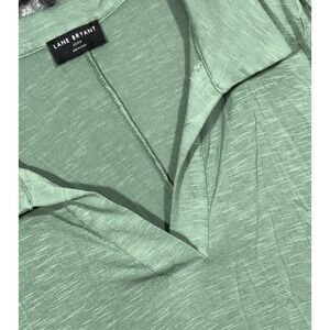 Lane Bryant Womens Top 22/24 Green Short Sleeve Collared V Neck Solid Blouse